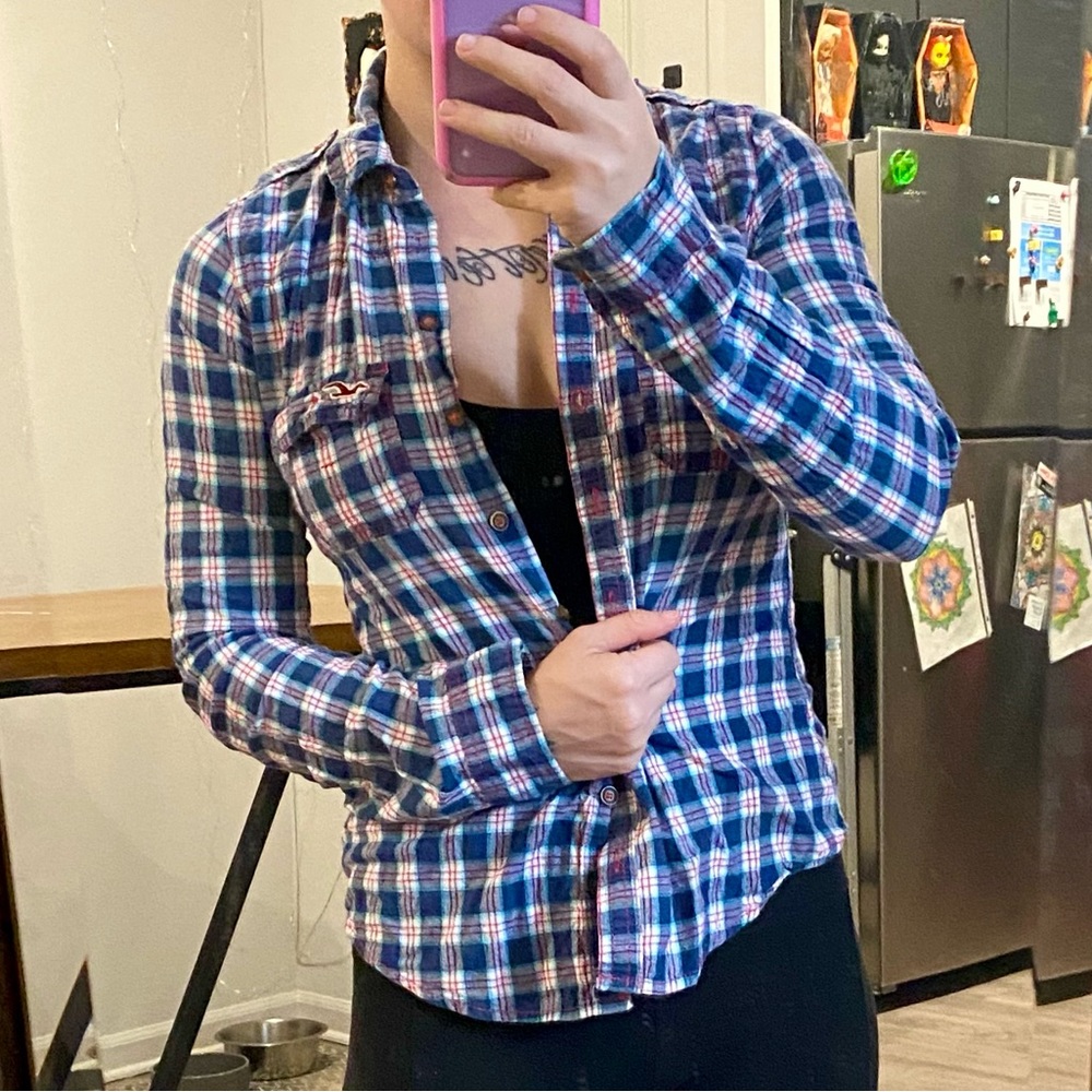 Hollister Blue and Red Plaid Flannel
